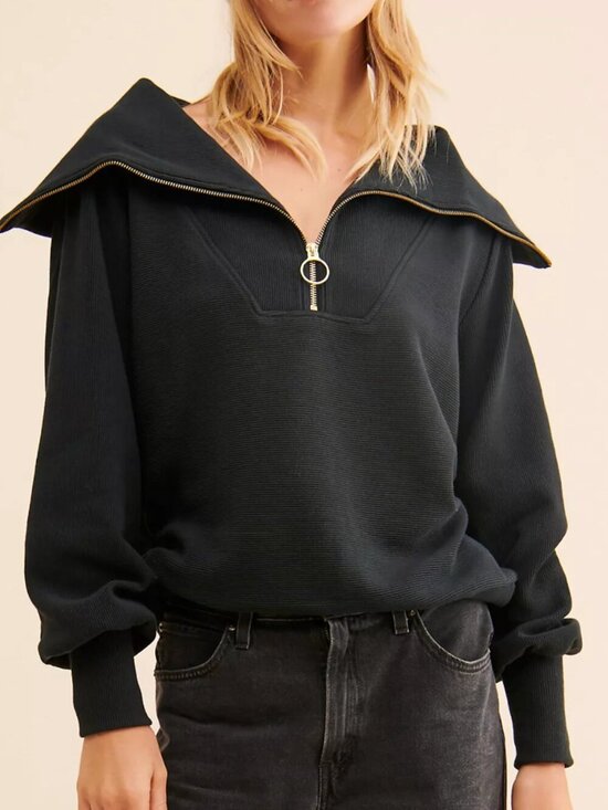 Varley Sweaters - Varley Black Ribbed Funnel-Neck Sweatshirt Size X Small